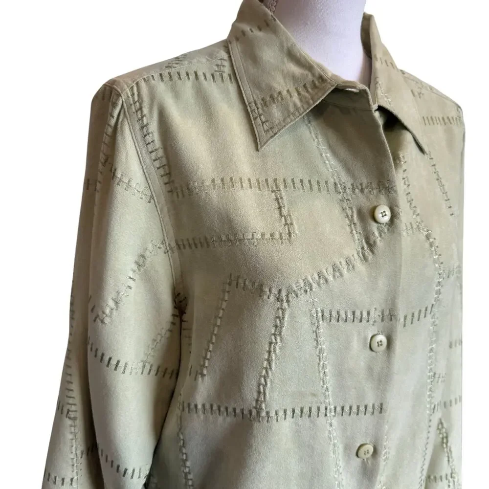 Christopher & Banks Jacket XL Lime Green Faux Suede Patchwork Stitching Lined